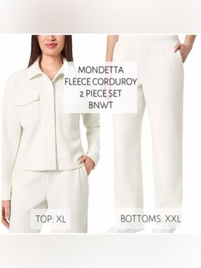 Mondetta 2-Piece Fleece Corduroy Set - Top XL + Wide Leg Pants XXL - BNWT